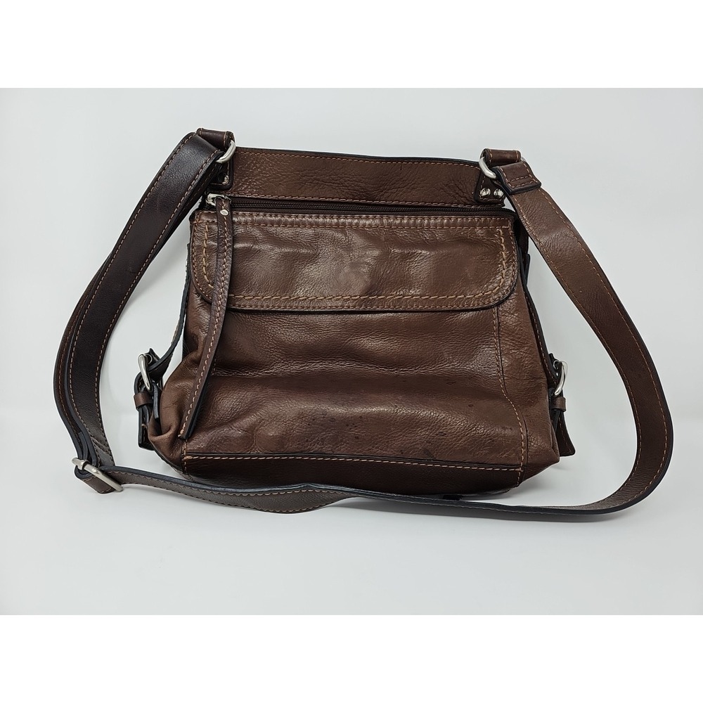 Vintage Fossil Brown Leather Crossbody Shoulder Bag Purse Side Buckles